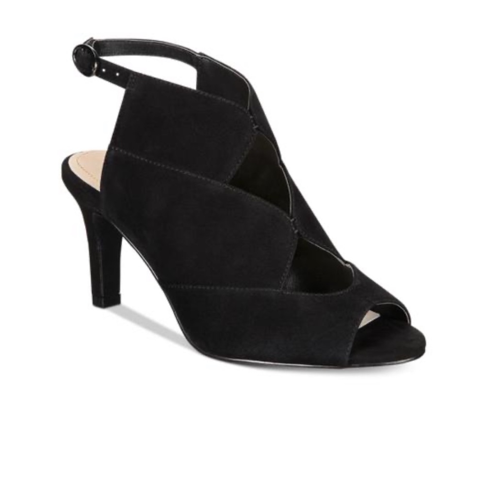NIB Black Leather Peep Toe Slingback Sandals - Picture 7 of 8